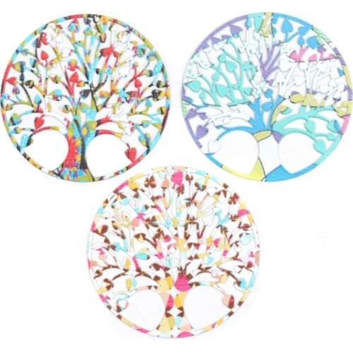 DoreenBeads Fashion Iron Based Alloy Filigree Stamping Connectors Round Multicolor Tree of Life DIY Charms 5.5cm Dia, 5 PCs