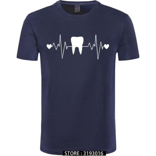 Funny Tooth Teeth Dentist Heartbeat T-shirt Men Cotton short Sleeve T Shirt Hip Hop Tees Tops Harajuku Streetwear Fitness