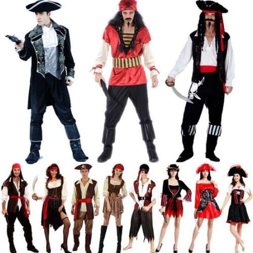 Hot 2020 Halloween cosplay costumes adult Caribbean pirate Mens Woman Costume Pirate Mens Fancy Dress Pirate Captain Costume