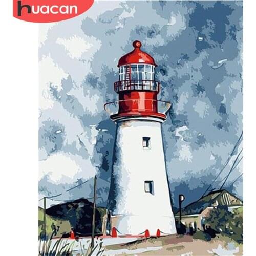HUACAN Diy Paint By Number Lighthouse Drawing On Canvas Oil Painting By Numbers Sea Kits Handpainted Unique Gifts