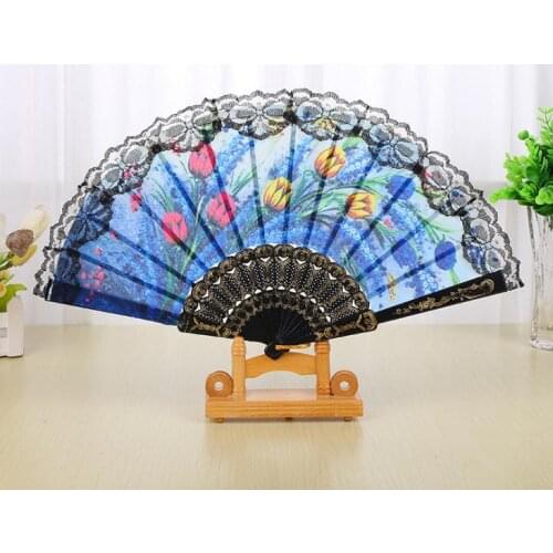 Spanish Flower Floral Fabric Lace Folding Hand Dancing Fan wedding Favor SN1271
