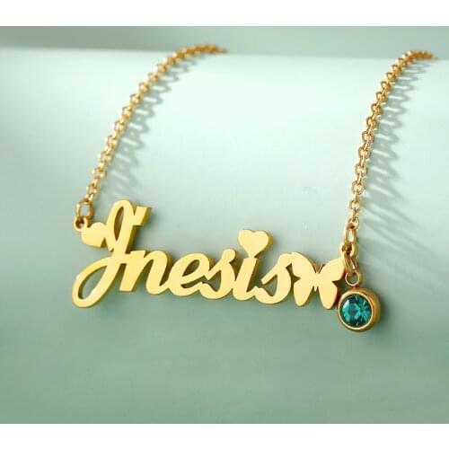 Custom Birthstone Name Necklaces For Women Gold Silver Color Stainless Steel Chain Female Personalized Pendant Necklace Jewelry