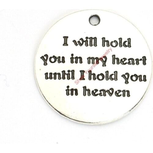 JAKONGO Antique Silver Plated Hold you until in the heaven Charms Pendants for Bracelet Jewelry Making DIY Necklace Craft 25mm