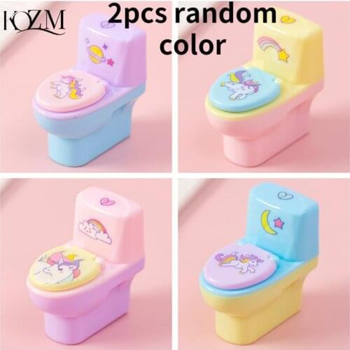 2pcs Stationery Creative Toilet Shape Cartoon Unicorn Pencil Sharpener Office Supply Gift Kawaii School Accessories Random Color