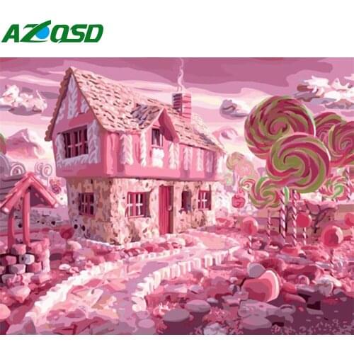 AZQSD Adult Paint By Numbers Landscape Home Decoration Coloring By Numbers Candy House Drawing On Canvas Handpainted Gift