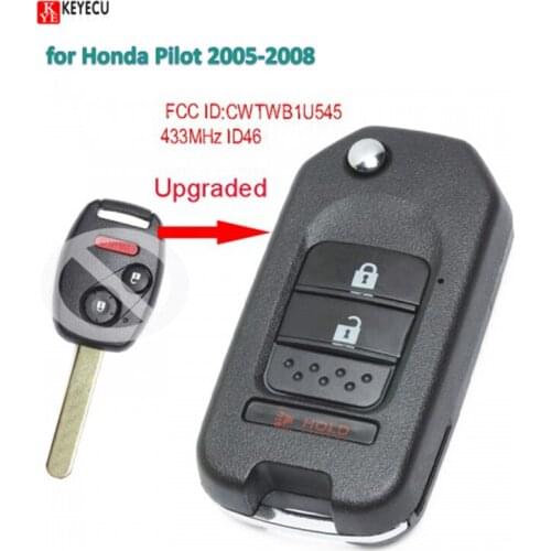 Keyecu Intelligent DIY Upgraded Flip Remote Car Key Fob 2+1 Button 433MHz ID46 for Honda Pilot 2005-2008 FCC ID: CWTWB1U545