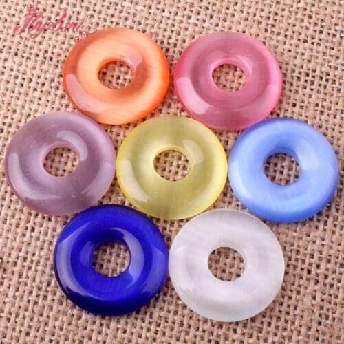 25mm Donut Round Smooth Multicolor Cat Eyes Spacer Pendant Beads 7 Pcs For DIY Bracelet Jewelry Making