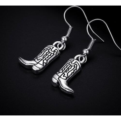Trendy Vintage Boots Shape Dangle Antique Silver Plated Earrings for Women Girl Retro Drop Earrings Cute Earring Jewelry