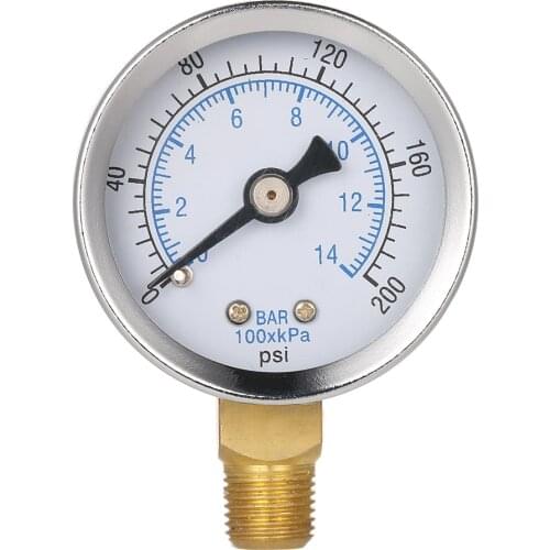 40mm 0~200psi 0~14bar Pool Filter Water Pressure Dial Hydraulic Pressure Gauge Meter Manometer 1/8" NPT Thread