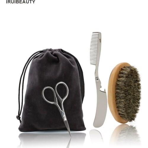 Mens Beard Grooming 3 Piece Set Mustache Comb Set Stainless Steel Folding Comb Oil Head Beard Shape Care Tool Easy To Care