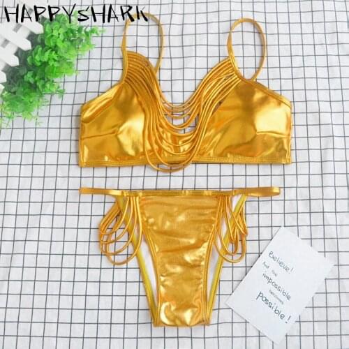 HAPPYSHARK 2019 New Arrival Shiny Brazilian Bikinis Laides Thong Biquinis Women Swimwear Push Up 2 Pcs Swimsuit Dropshipper