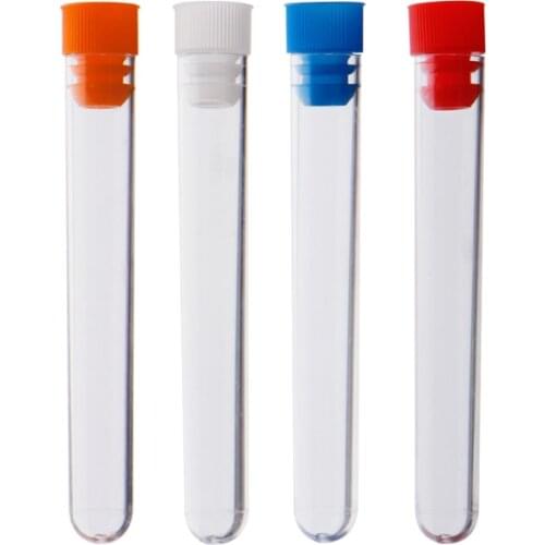100 Pieces 12*100mm PS Plastic Test Tube With Screw Cap
