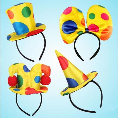 10pcs Clown Bowknot Headband Circus Clown Top Hat Hair Band For Men Women Kids Adults Headwear Fancy Dress Party Decor
