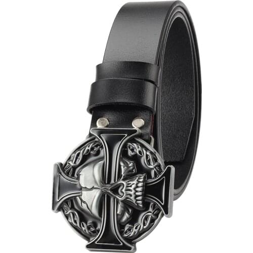 Punk Rock Ghost Skull Metal Buckle Belt Genuine Leather Belt Cowhide Smooth Buckle Waist Belts Straps