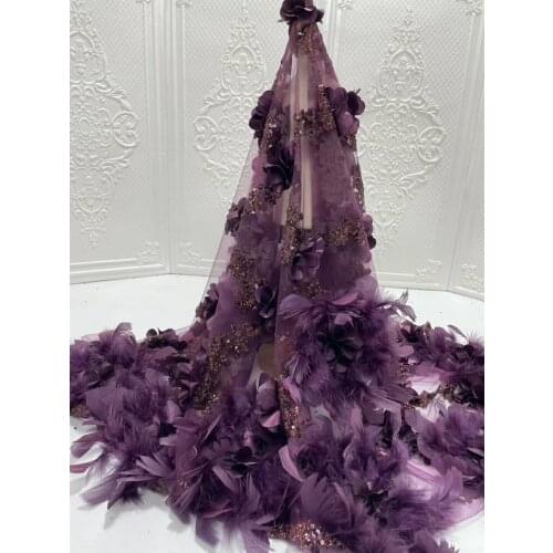 Luxury Hot Selling African Shinny Glitter Feather Fabric Pretty Design JRB-17.42805 Embroidered Tulle Mesh for Party Dress