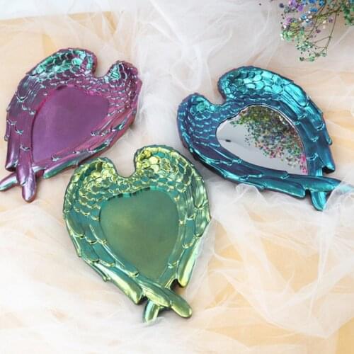 Diy Angel Wings Mirror Epoxy Resin Silicone Mold Jewelry Fillings Charms Handmade Cabochon Heart Mirror Tray Mould Craft