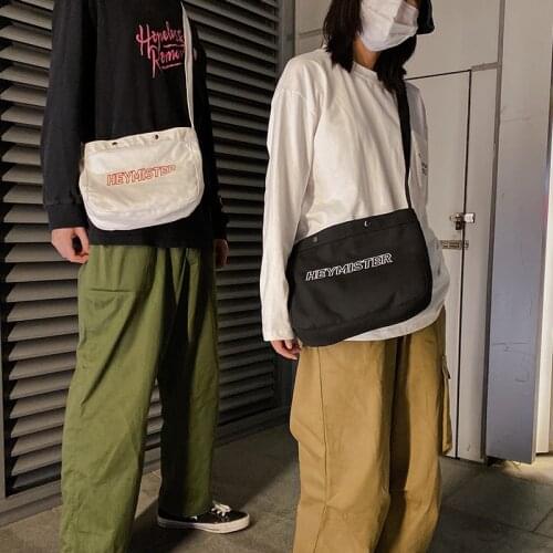 Unisex Korean Canvas Shoulder Bag Zipper Women Bags Designer Women Messenger Bag Female Simple Handbag Letter Printing Tote