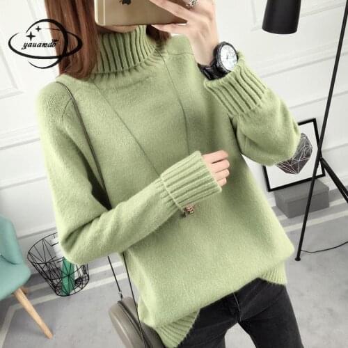 Free Size Yauamdb Women Sweater Autumn Spring Female Turtleneck Knitted Pullovers Ladies Solid Knitwear Warm Loose Clothing Y34