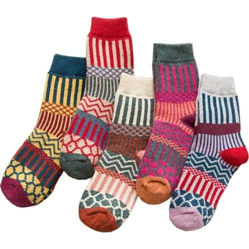 High Quality Winter Spring Wool Socks Women Female Fashion Patchwork Retro Thermal Solid Color Thicken Warm