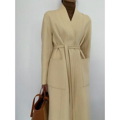 High-end V-neck double placket pocket design Double-sided cashmere coat woolen coat Korean version 21 new