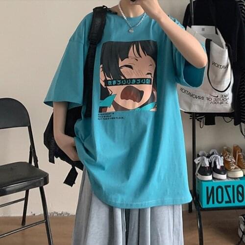 Womens T-shirt Japanese cartoon loose short-sleeved T-shirt Casual funny street womens trendy outfit M-XXXL