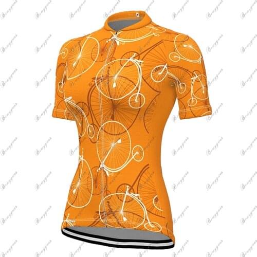 Women Short Sleeve Cycling Jersey Spandex Polyester Yellow Fluorescent Bike Wear Top Road Quick Dry Moisture Wicking Breathable