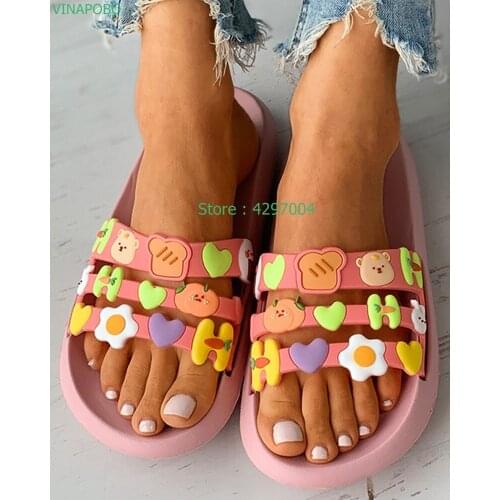 Pink blue Mouse head Graphic women slippers Cartoon indoor Home Slipper Beach Female Slipper Women Flip Flops Sandalias Mujer