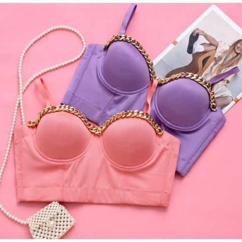2021 New Chain Camisole Women Sexy Lingerie Solid Color Backless Crop Top Metal Decorative Bustier Bra Party Tank Tops Y910