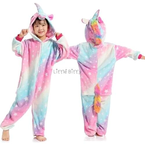 Winter Girls Unicorn Pijama Boys Cartoon Panda Dinosaur Blanket Sleeper Pijama Overall Kids Jumpsuits Christmas