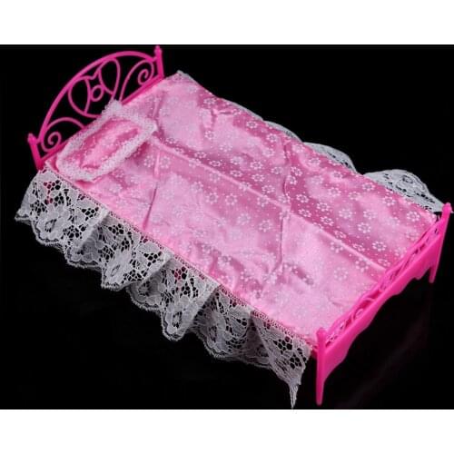 1PCS For Girls Doll Accessories Birthday Gift Dolls For Girls Pink Toys Lace Bed For Doll House Life Furniture