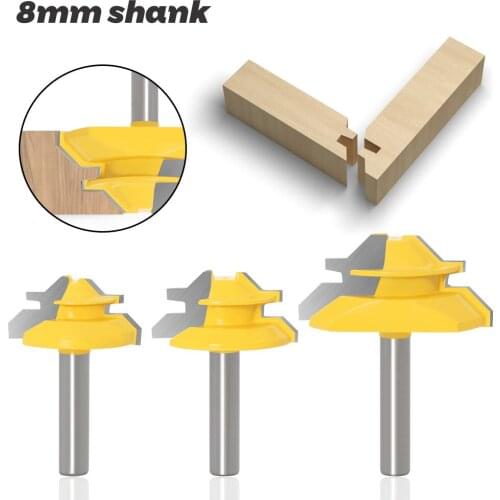 1PC 8MM Shank Milling Cutter Wood Carving 45 Degree Lock Miter Router Bit Tenon Milling Cutter Woodworking Tool For Wood Tools