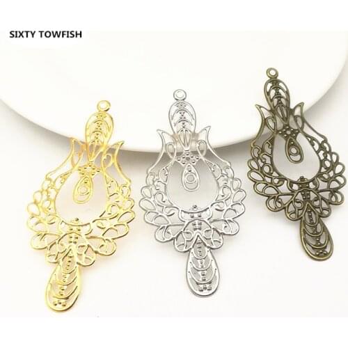 10 Pieces 73x33mm Antique Bronze Metal Filigree Big Flower Slice Charms base Setting Jewelry DIY Components Findings
