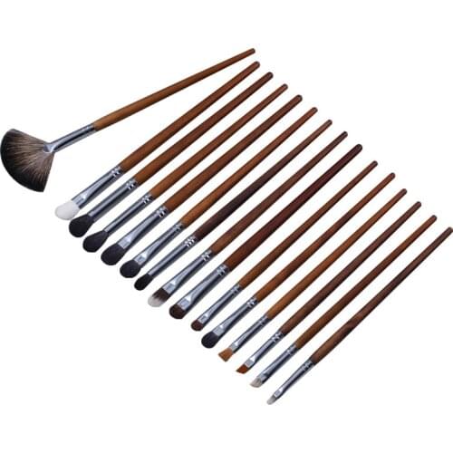15Pcs High Quality Retro Wooden Handle Eye Makeup Brush Eyeshadow Concealer Smudge Brow Brush Multi-Function Shadow Kit