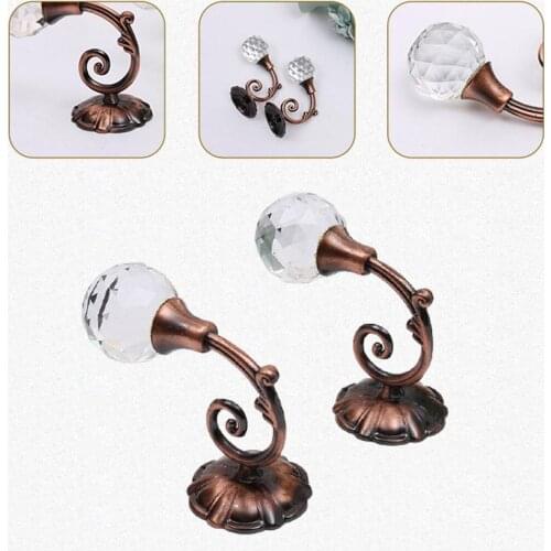 2pcs Metal Crystal Glass Curtain Holdback Wall Tie Back Hook Hanger Holder Curtain Rods Accessories