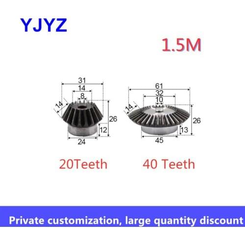 2pcs Bevel Gear 1.5 Modulus 20Teeth +40teeth 90 Degree Drive Commutation Steel Gears Steel Gears Screw M5