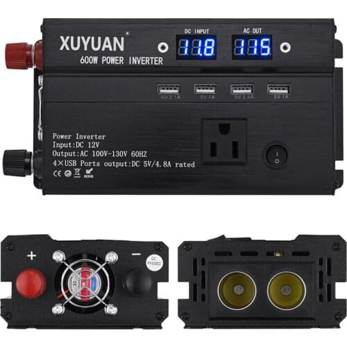 2020 hot sale Portable Car Power Inverter Charger With LCD Display DC 12V To 110V 220V AC 600W Converter