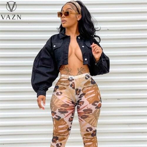 VAZN 2021 Early Autumn Short Style Classic Black High-end Sexy Daily Young Puff Full Sleeve Sexy Joker Women Slim Short Coats