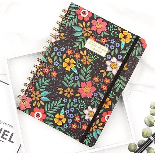 2022 Planner Spiral Notebook Flowers Schedule Book A5 Notepad Daily Monthly Yearly Agenda Diary School Office Stationry