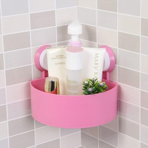 4 Colors Plastic Suction Cup Bathroom Plastic triangular storage Easy Kitchen Corner Organizer Bathroom Shower Wall Shelf Sucker