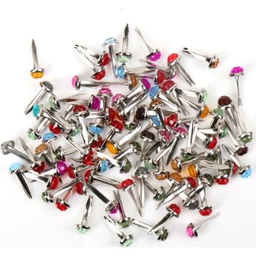 40pcs Mixed Rhinestone Round Metal Brad Studs Spikes Scrapbooking Embellishment Fastener Brads Crafts Pushpin Decoration 16x7mm