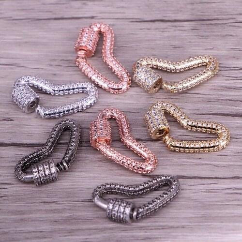 5PCS, DIY Jewelry Clasps Heart Lock Carabiner Micro Pave CZ Copper Connector Clasp For Jewelry Making