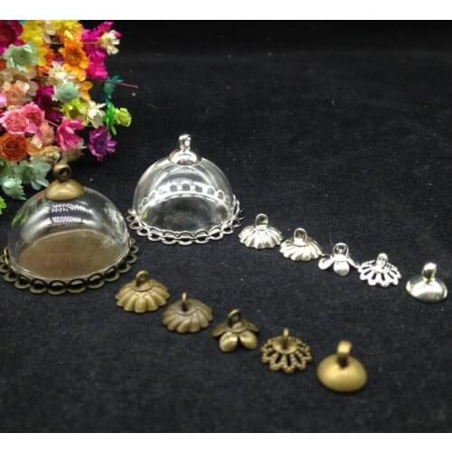 50ets/lot25mm half round glass globe double lace base beads cap set glass vial pendant fashion necklace DIY pendant glass dome