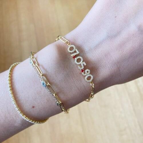 AurolaCo Zircon Number Bracelet Custom Name Bracelets Name Bracelet Stainless Steel Zircon Chain Name Bracelet for Women Gifts