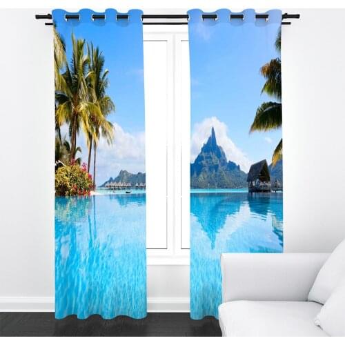 Summer Ocean Beach Pattern 3D Printing Male and Female Bedroom Living Room Waterproof Window Cover Bedroom with Hook