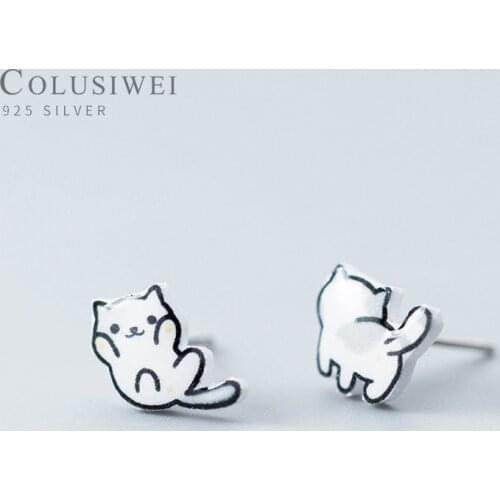Colusiwei Kitty Cat Animal Stud Earrings for Women Kids Real Sterling Silver 925 Hypoallergenic Silver Jewelry Girl Gifts
