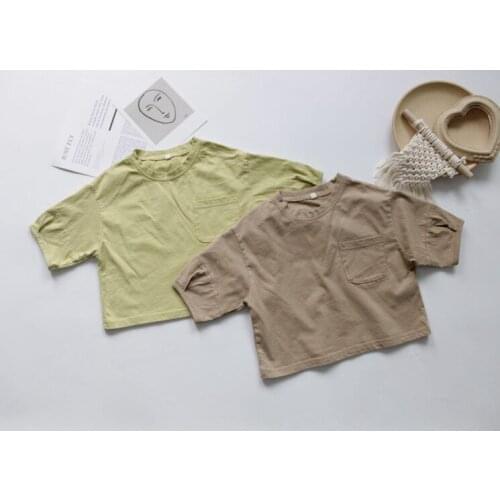 2020 Spring Summer Children T-shirts Korean Style Loose O-neck Unisex Kids Tops Baby Boys Girls Pure Color Tees Half Sleeve