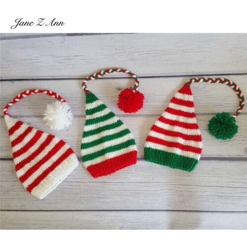 Jane Z Ann Newborn Photography props infant Christmas Long Tail ball handmade knitted hat twins clothing