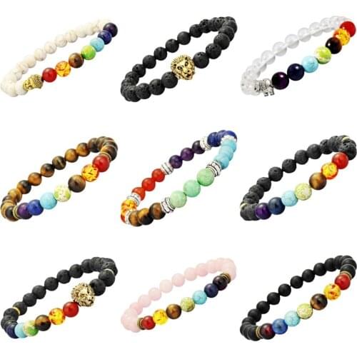 TUMBEELLUWA 7 Chakra Healing Balance Beaded Elastic Bracelet 8mm Meditation Yoga Beads Energy Bangle for Men Women