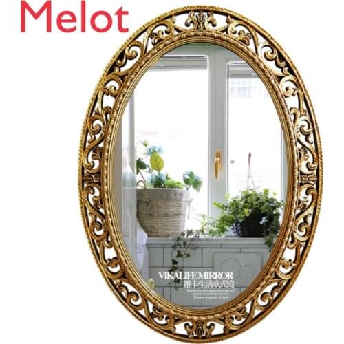 European-Style Hollow Large Oval Bathroom Mirror Decorative Cosmetic Mirror Bathroom Wall Hanging Mirror Frame