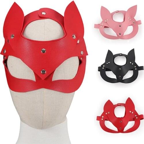 Fetish Head Mask BDSM Bondage Restraints Faux Leather Cat Ear Mask Roleplay Sex Toy For Women Adult Cosplay Games